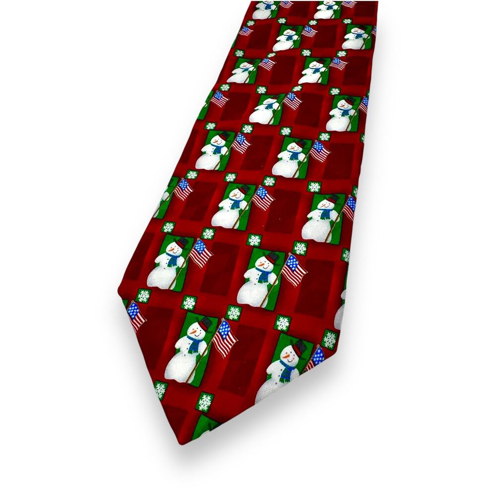 Vintage Silk Tie Hallmark USA Christmas Snowmen Americana 4x58.5